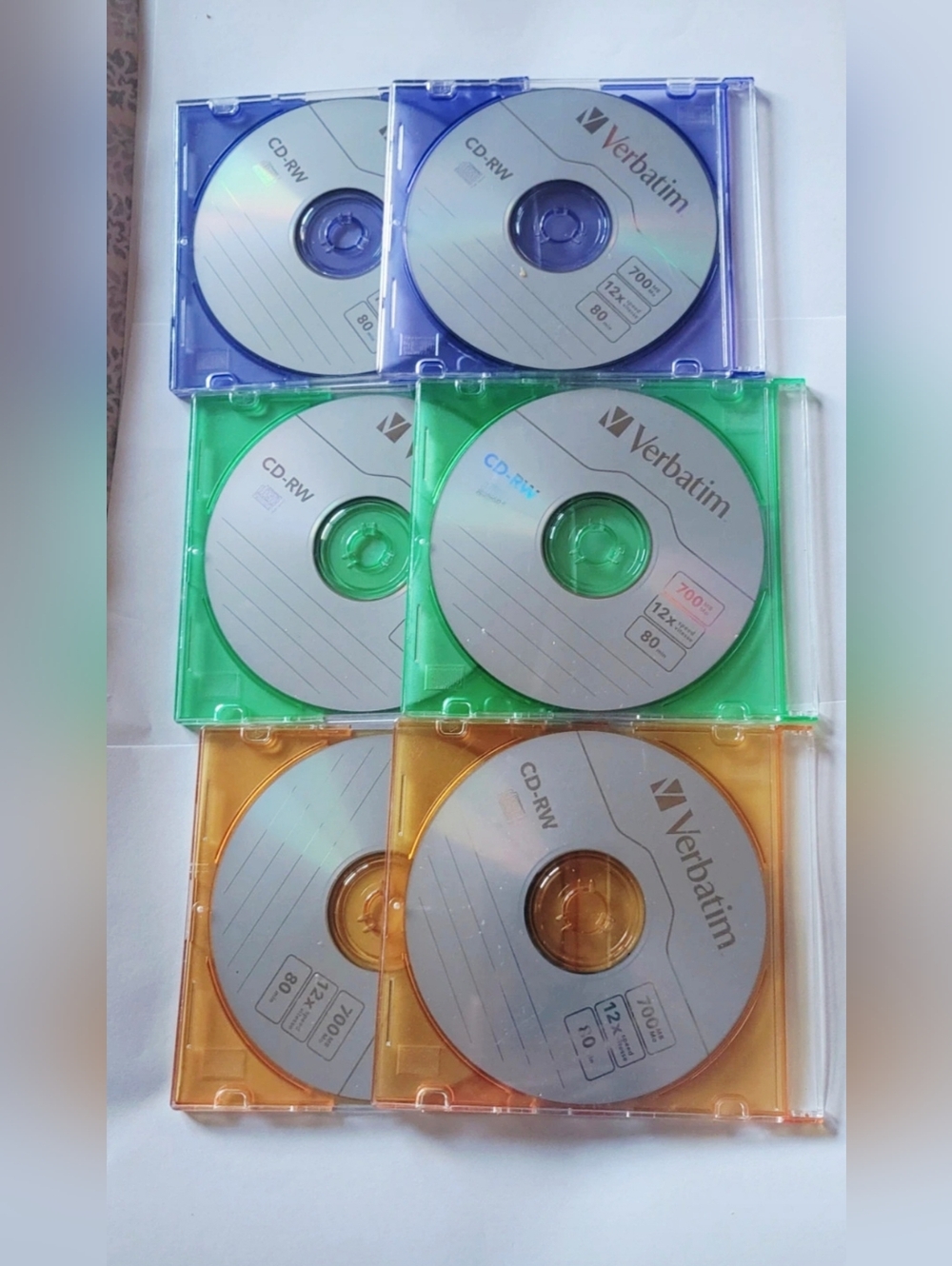 Verbatim CD-RW Discs in Blue, Green, Orange - Pack of 6